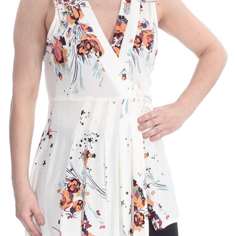Free People Floral Wrap Blouse - White and Orange